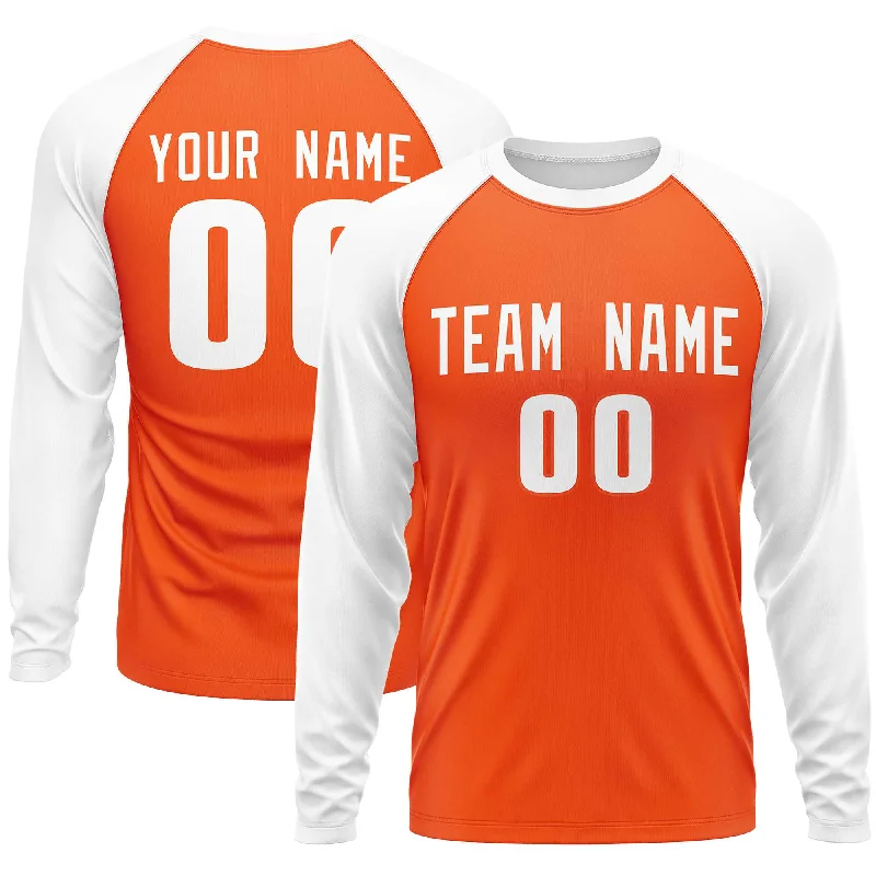 Custom Orange White Crew Neck Raglan Long Sleeve Performance T-Shirt