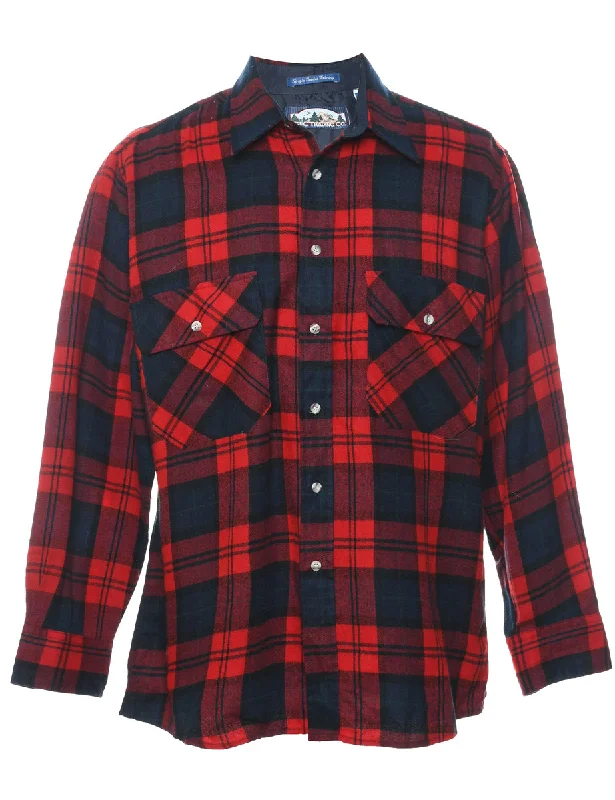 Long Sleeved Navy & Red Checked Shirt - L