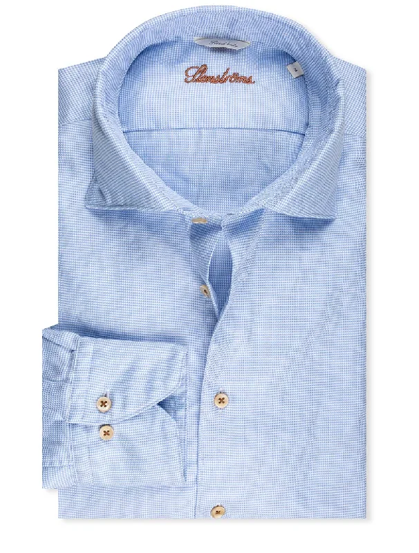 Blue Puppytooth Washed Cotton Fitted Body Shirt