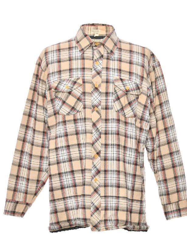 Long Sleeved Light Brown Checked Shirt - L