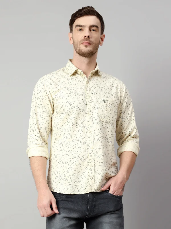 Men's Ecru Casual Floral Print Full Sleeve Shirt