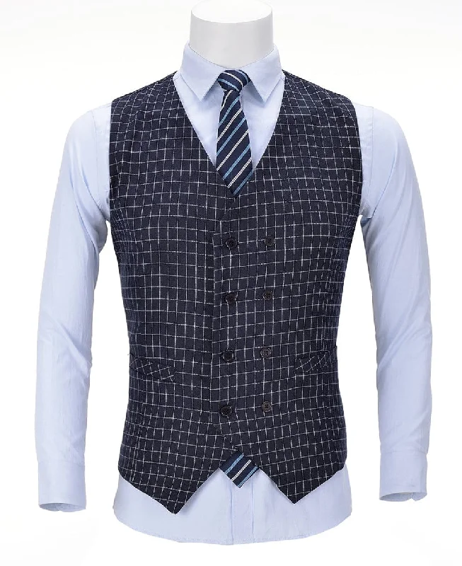 Double Breasted Houndstooth V Neck Waistcoat