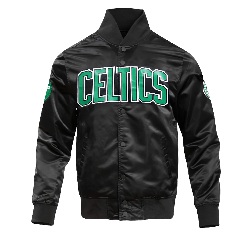 NBA BOSTON CELTICS TEAM BIG LOGO MEN'S SATIN JACKET (BLACK)