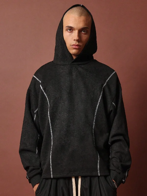 Suedette Crop Fit Overhead Hoodie With Contrast Overlock