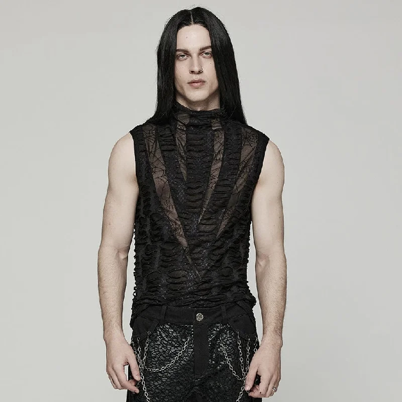 Men's Gothic Spider Mesh Ripped Tank Top