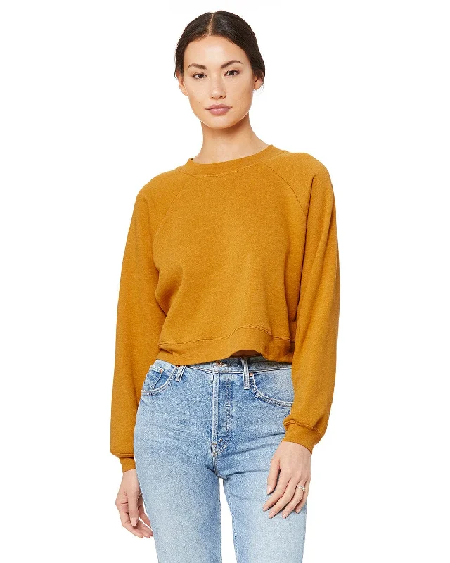 Bella+Canvas Ladie's Raglan Pullover Fleece Crewneck Sweatshirt | Heather Mustard