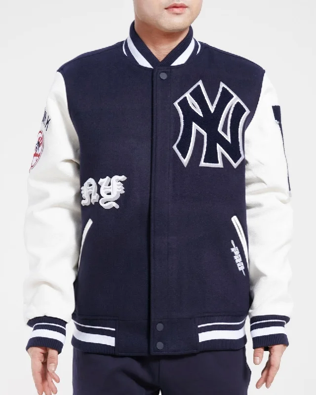 MLB NEW YORK YANKEES OLD ENGLISH WOOL MEN'S VARSITY JACKET (MIDNIGHT NAVY/WHITE)