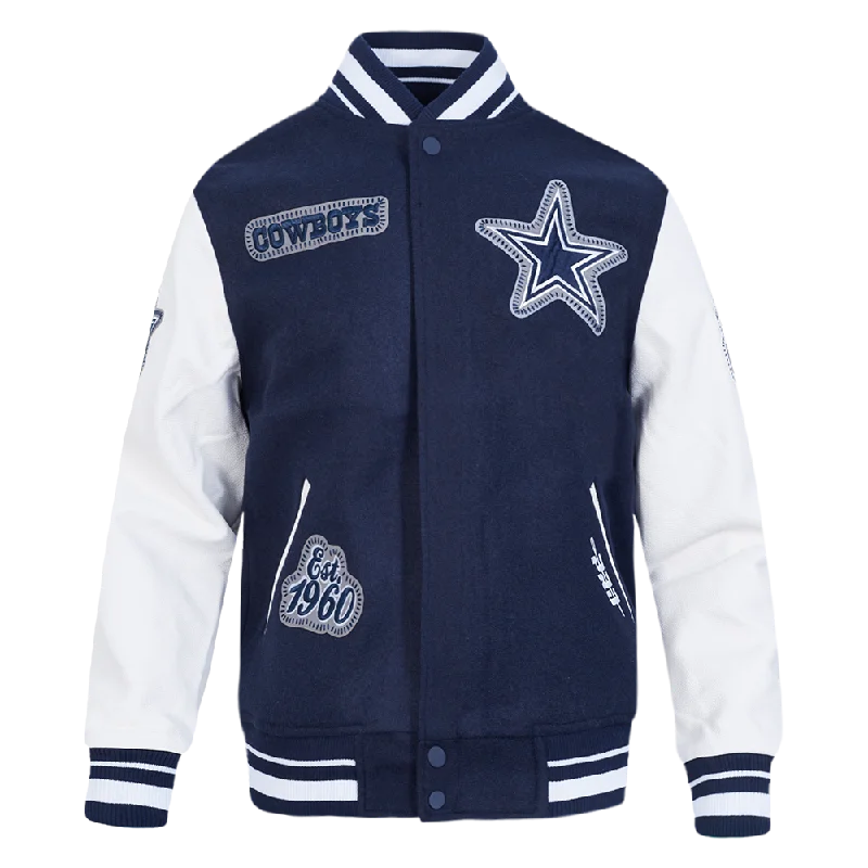 NFL DALLAS COWBOYS DIY PICK STITCH MEN'S RIB WOOL VARSITY JACKET (MEN'SIDNIGHT NAVY/WHITE)