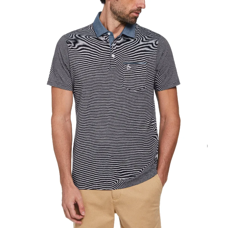 Stripe Chambray Collar Polo