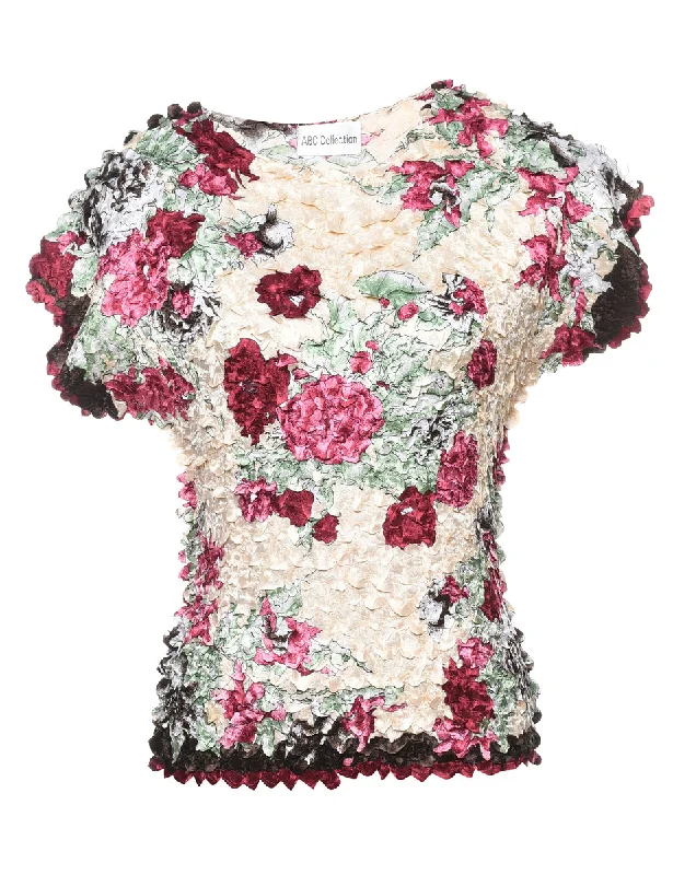 Multi-Colour Floral Print Y2K Popcorn Top - S