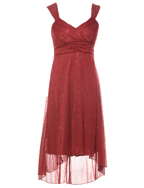 Maroon Sparkly Y2K Evening Dress - M