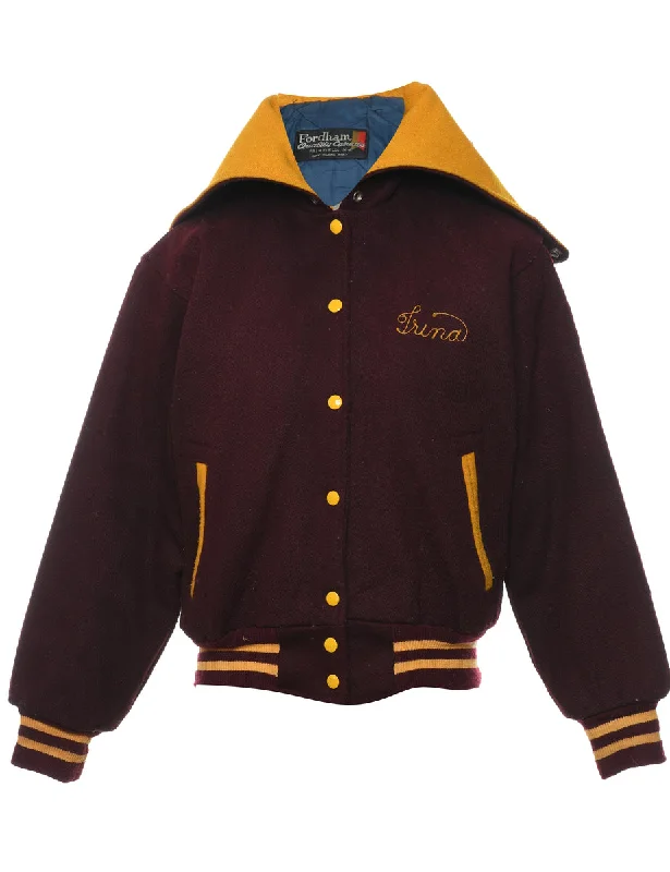 Maroon & Yellow Band Design Varsity Jacket - M