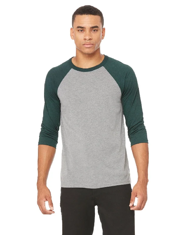 Bella+Canvas Unisex Triblend 3/4-Sleeve Baseball T-Shirt | Grey/ Emerld Trb