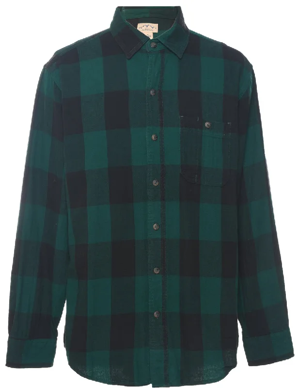 Long Sleeved Green & Black Checked Shirt - M