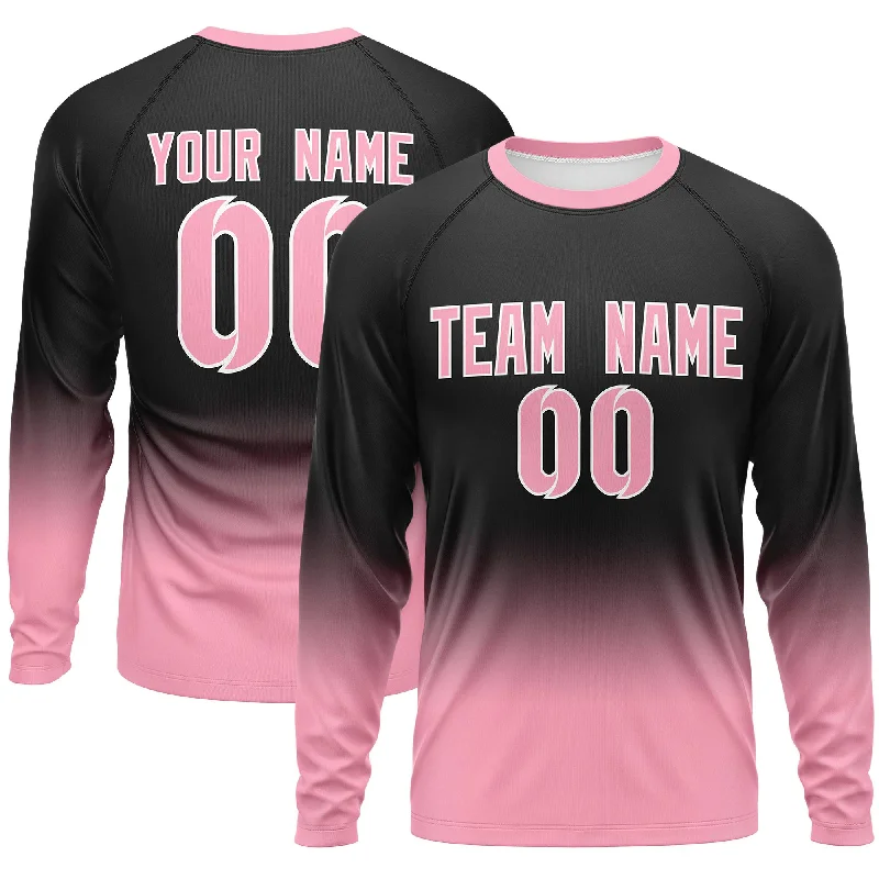 Custom Black-Light Pink Gradient Fashion Design Long Sleeve Performance T-Shirt