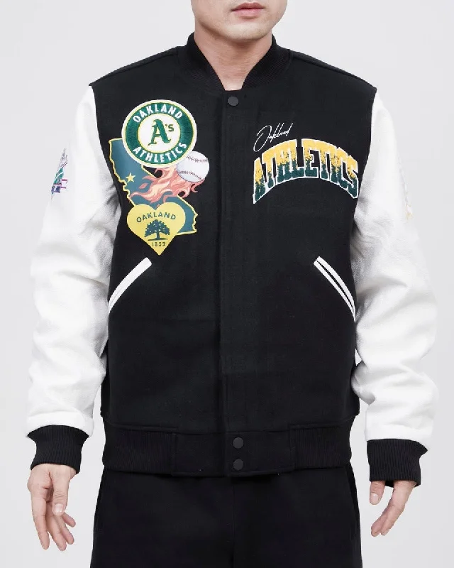 MLB OAKLAND ATHLETICS HOMETOWN WOOL MEN'S VARSITY JACKET (BLACK/WHITE)