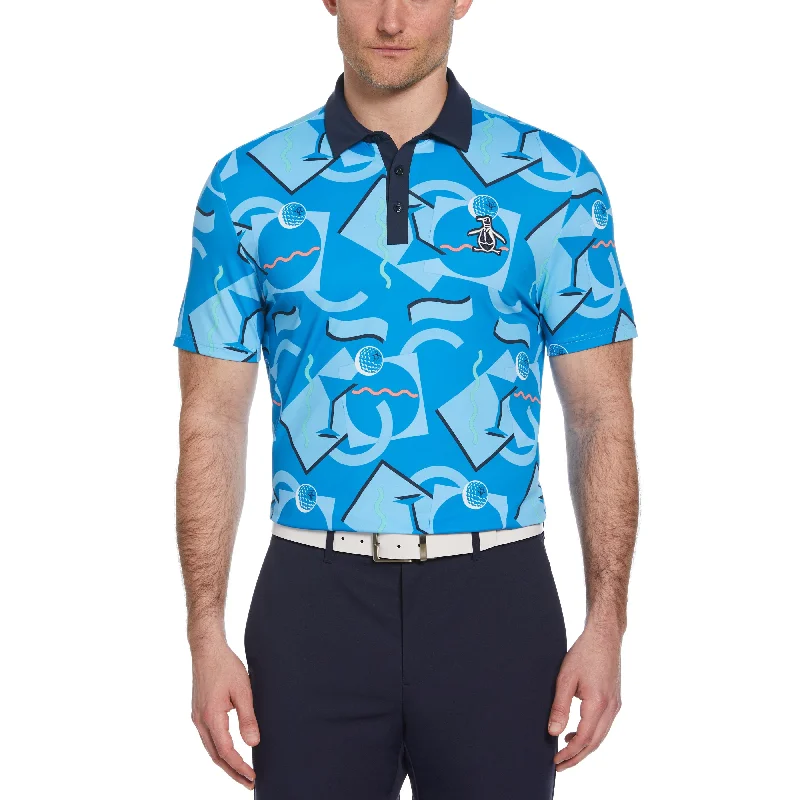 Abstract 80's Print Golf Polo