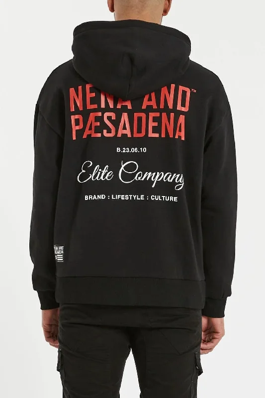 NENA & PASADENA Mens Encryption Relaxed Hooded Sweater Jet Black