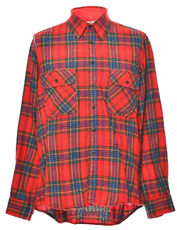 Long Sleeved Red Checked Shirt - L