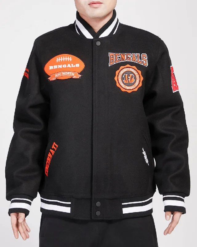 NFL CINCINNATI BENGALS CREST EMBLEM MEN'S RIB WOOL VARSITY JACKET (BLACK)