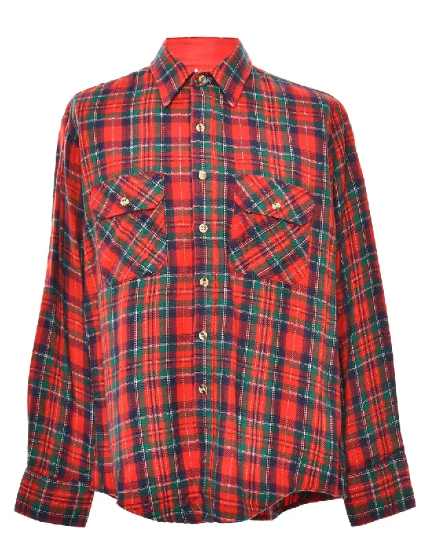 Long Sleeved Red Checked Shirt - L