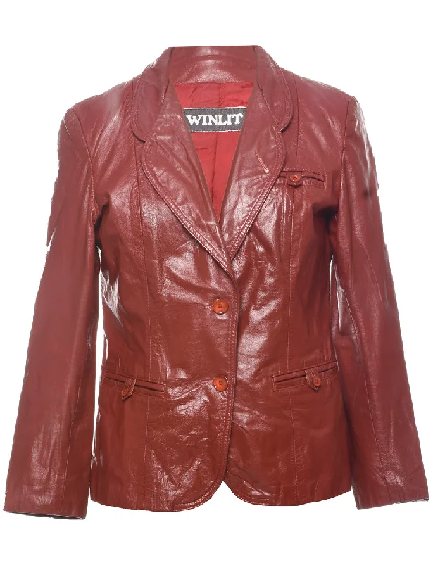 Maroon Classic Leather Jacket - M