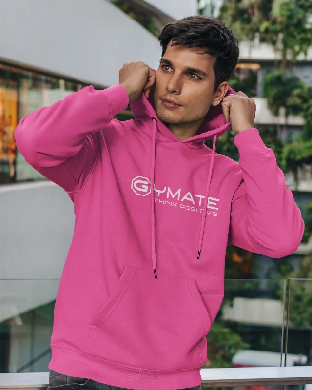 Stylish Mens Pink Hoodies Centre 'Think Positive'