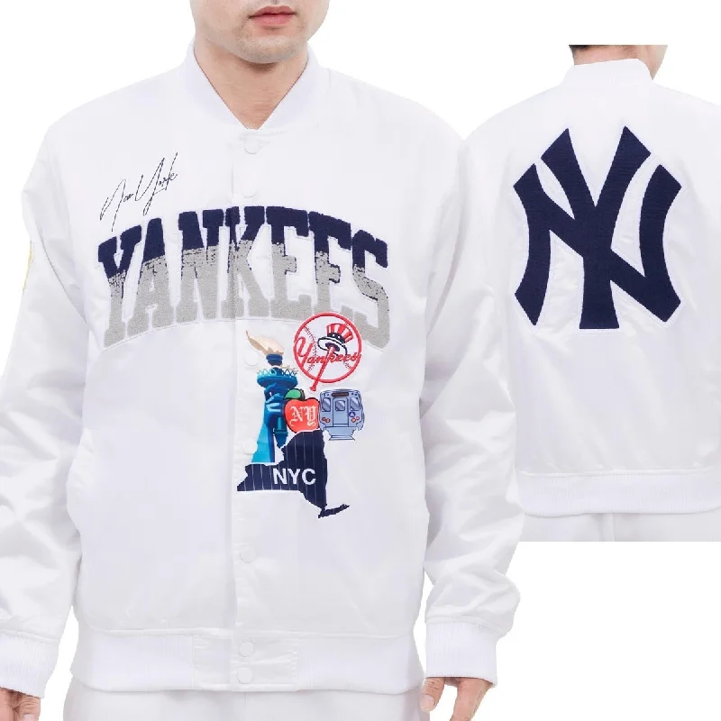 MLB NEW YORK YANKEES HOMETOWN MEN'S SATIN JACKET (WHITE)