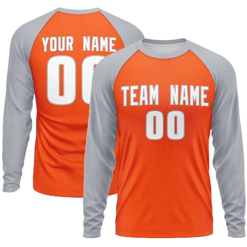 Custom Orange Gray Crew Neck Raglan Long Sleeve Performance T-Shirt