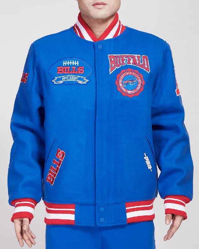 NFL BUFFALO BILLS CREST EMBLEM MEN'S RIB WOOL VARSITY JACKET (ROYAL BLUE/RED)