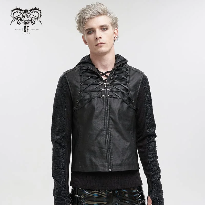 Men's Gothic Strappy Stand Collar Faux Leather Waistcoat