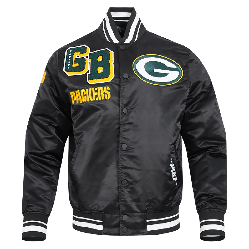 NFL GREEN BAY PACKERS MASHUP MEN'S RIB SATIN JACKET (BLACK)