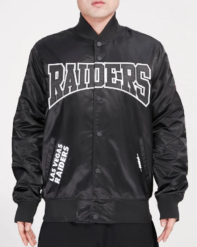 NFL LAS VEGAS RAIDERS CREST EMBLEM MEN'S SATIN JACKET (BLACK)