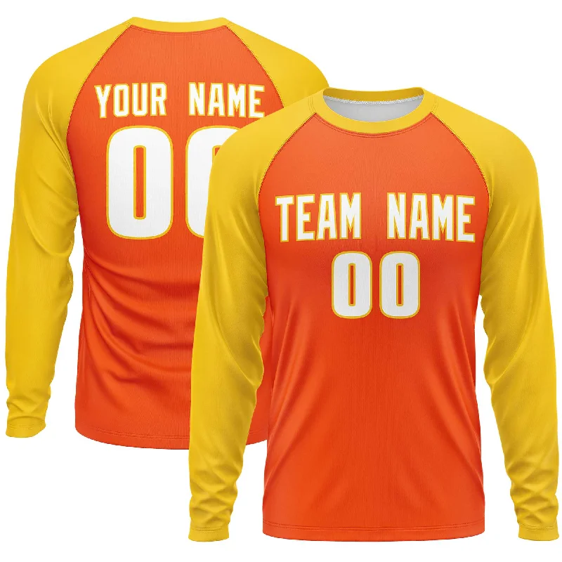 Custom Orange Gold Crew Neck Raglan Long Sleeve Performance T-Shirt