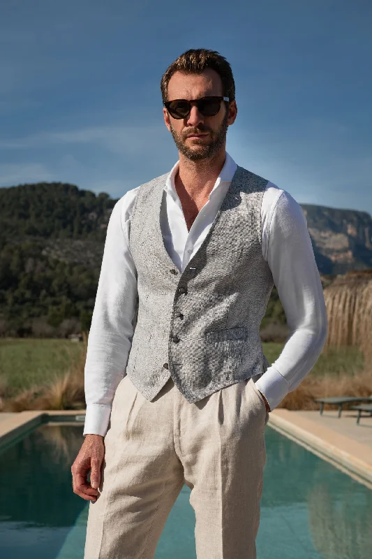 Light grey linen waistcoat - Made in Italy