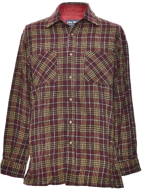 Long Sleeved Maroon Checked Shirt - M