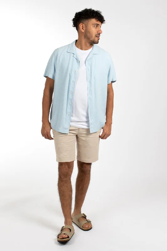 Blue Tint Cuban Collar Linen  Shirt