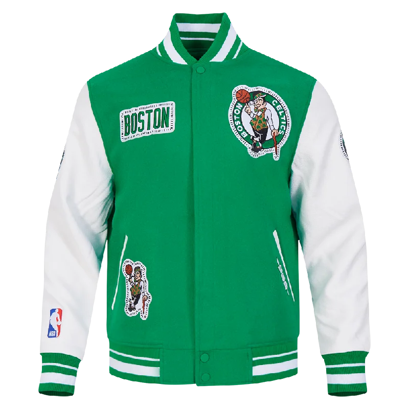 NBA BOSTON CELTICS DIY PICK STITCH MEN'S RIB WOOL VARSITY JACKET (KELLY GREEN/ WHITE)