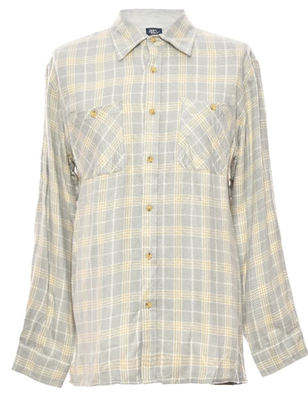 Long Sleeved Grey Checked Shirt - L