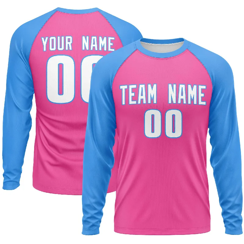 Custom Pink Powder Blue Crew Neck Raglan Long Sleeve Performance T-Shirt