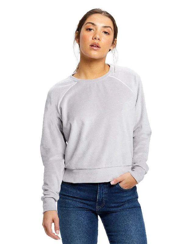 US Blanks Ladies Velour Long Sleeve Crop T-Shirt | Silver