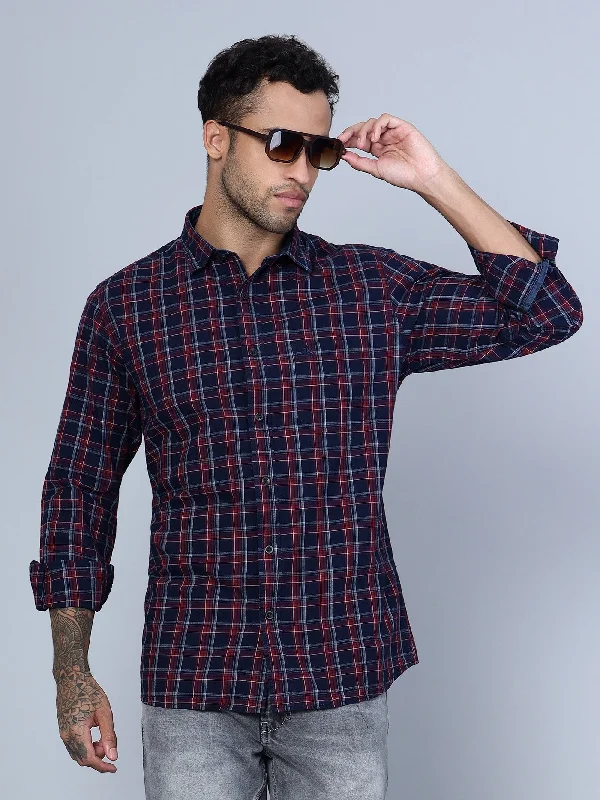 Men's Maroon Casual Medium Checks Full Sleeve Shirt