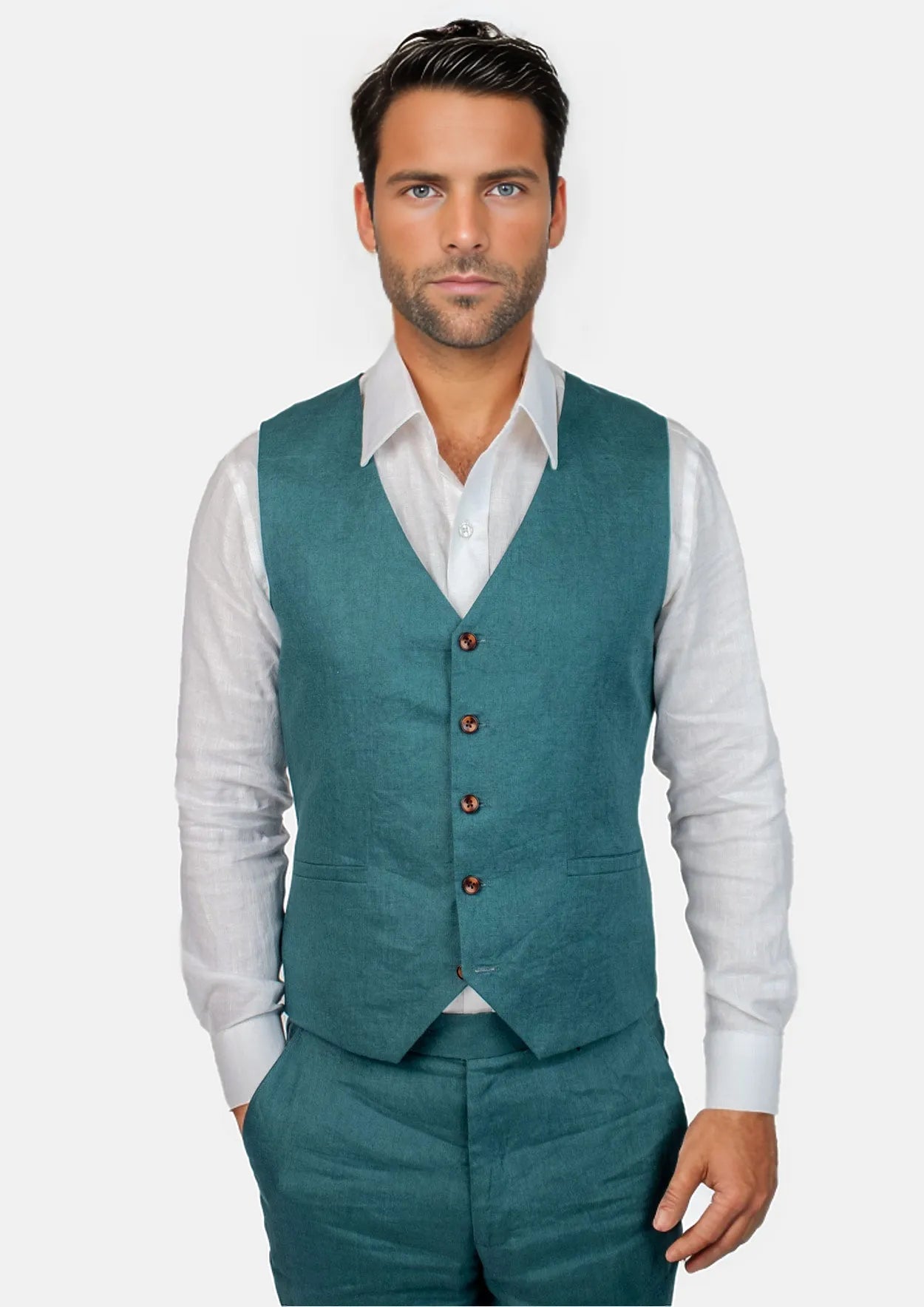 Deep Teal Linen Vest