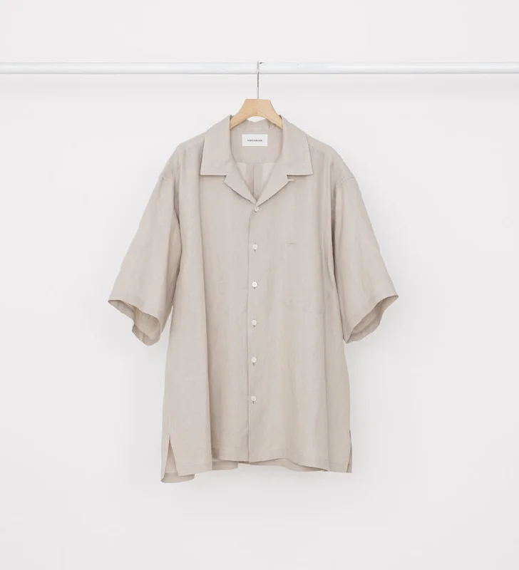 OPEN COLLAR WIDE SHIRT S/S TAUPE