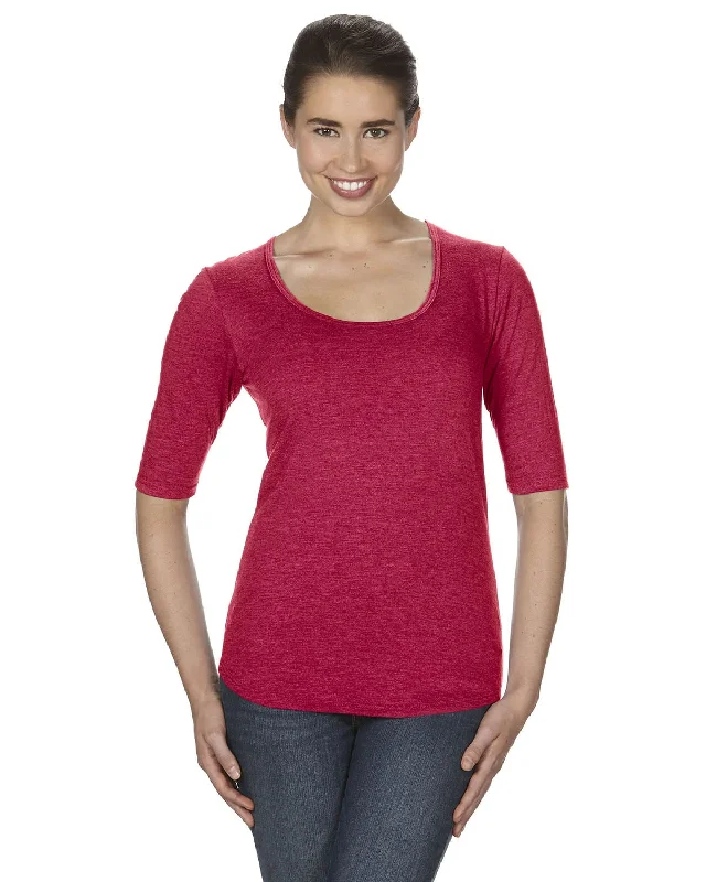 Anvil Ladies Triblend Deep Scoop Half-Sleeve T-Shirt | Heather Red