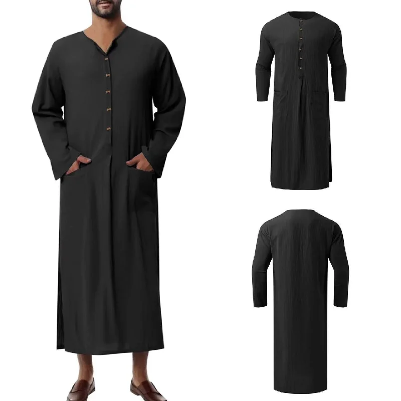 LionVII Men's Kaftan Thobe Long Sleeve with Pockets