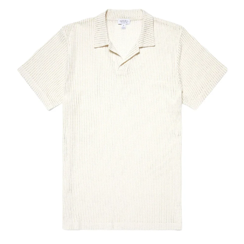 Sunspel Linear Mesh Polo Shirt Ecru