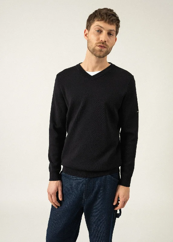 Pull col V Cuirasse - en laine douce (NAVY)