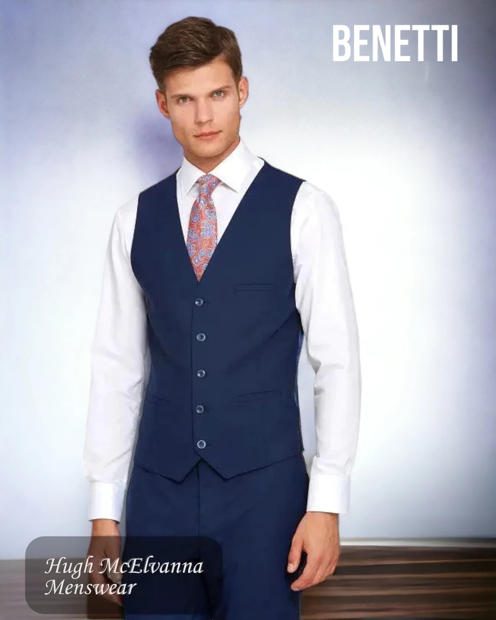 Men's Jonny Navy Waistcoat by Benetti