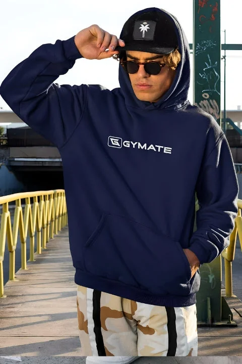 Mens Sports Hoodie Essentials Range Navy [Large white logo]